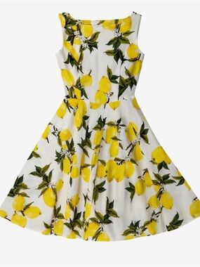 Girls Lemon Print Fit-and-Flare Dress - Yellow